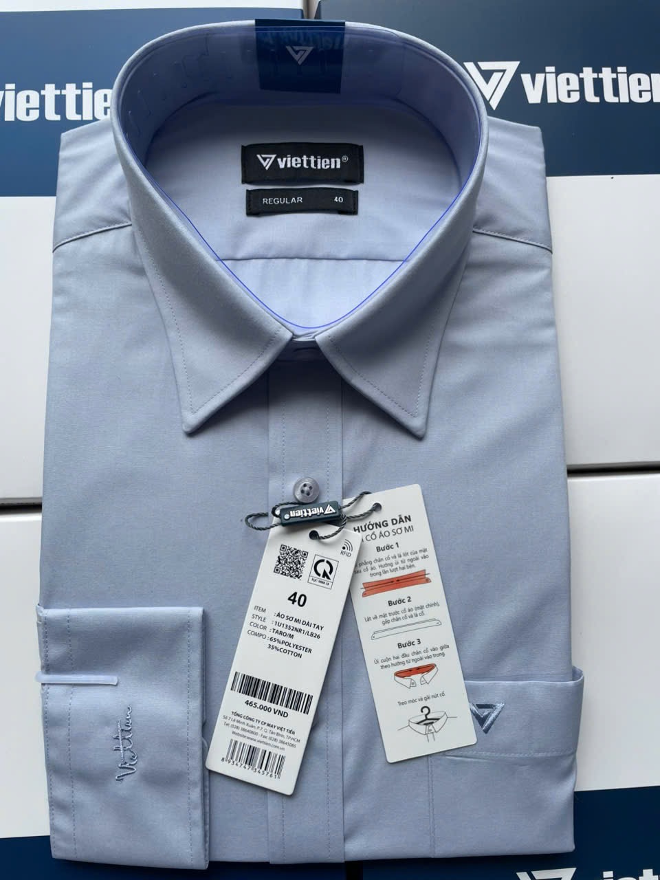 Áo sơ mi nam Việt Tiến tay dài vạt bầu 1U1352