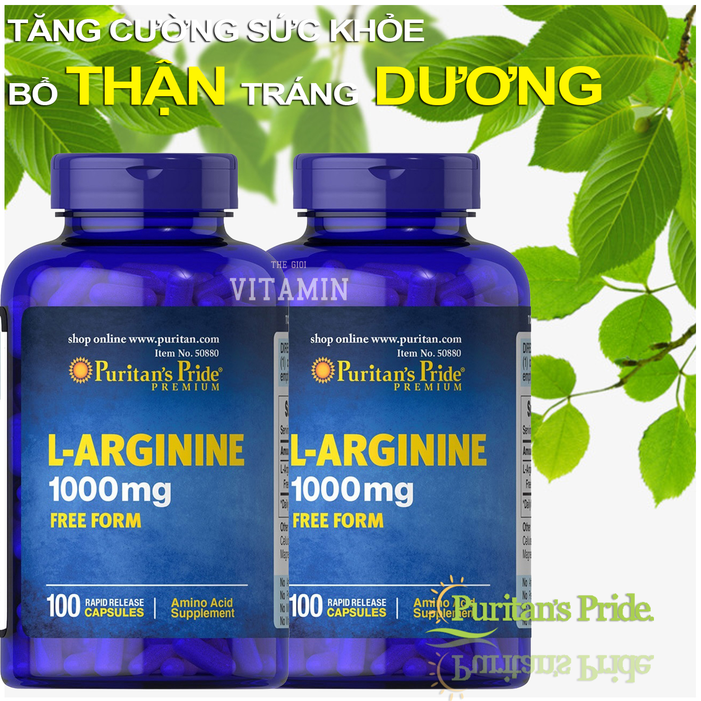 Combo 2 Viên Uống Giải Độc Gan, hỗ trợ suy giảm chức năng gan thận, viêm gan cấp, mãn tính, xơ gan, dị ứng Vitamin Mỹ Puritan's Pride L-Arginnine 1000mg 100 Viên