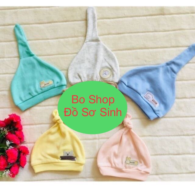 Mũ thắt nút chất cotton co dãn 4 chiều cho bé 0-4 tháng