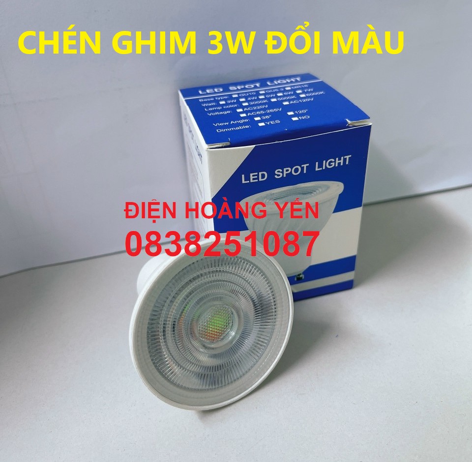 Bóng đèn led chén cob 3w đuôi ghim đổi màu