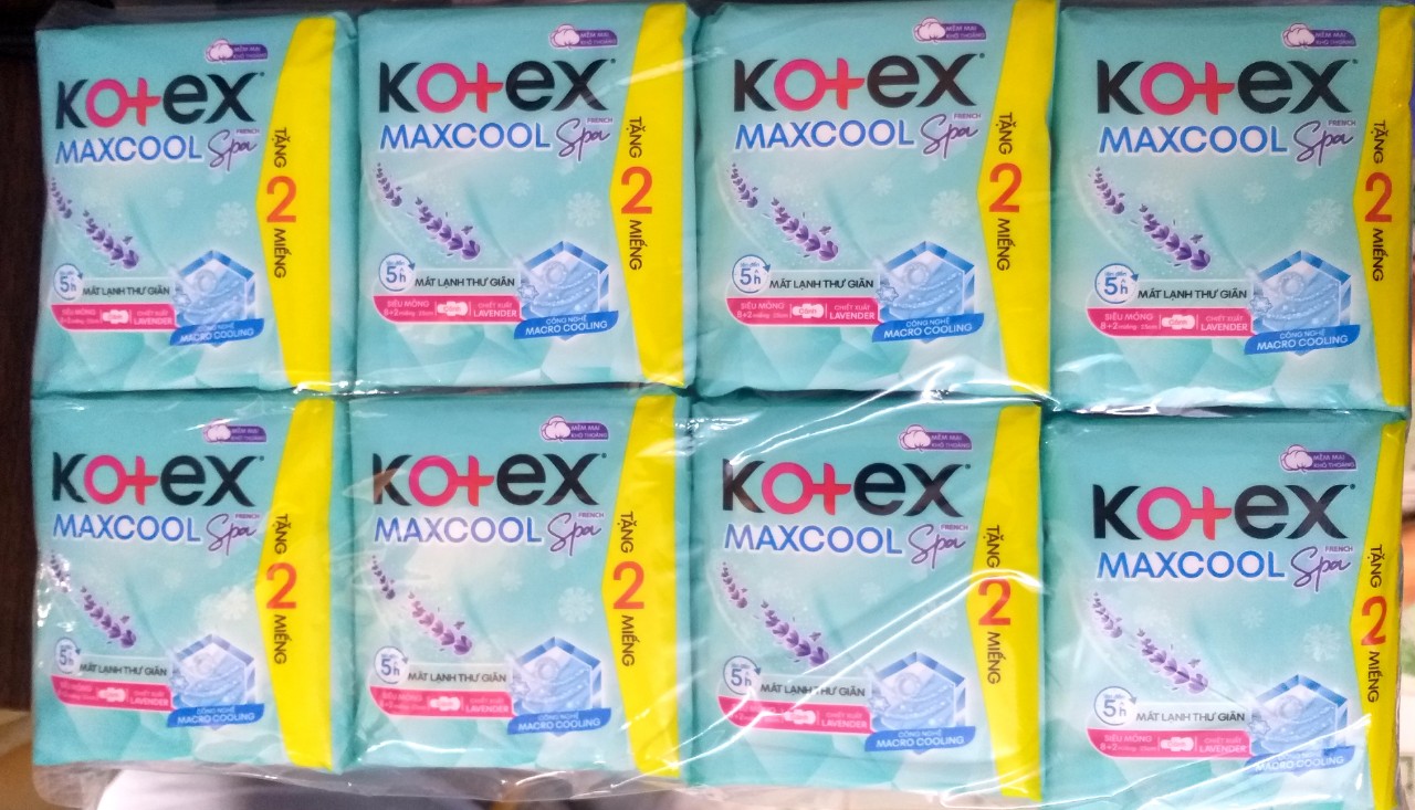 {ẢNH THẬT}-TẶNG 2 MIẾNG MỖI GÓI-COMBO 8 GÓI BĂNG VỆ SINH KOTEX MAX COOL SIÊU MỎNG CÁNH DÀI 23CM