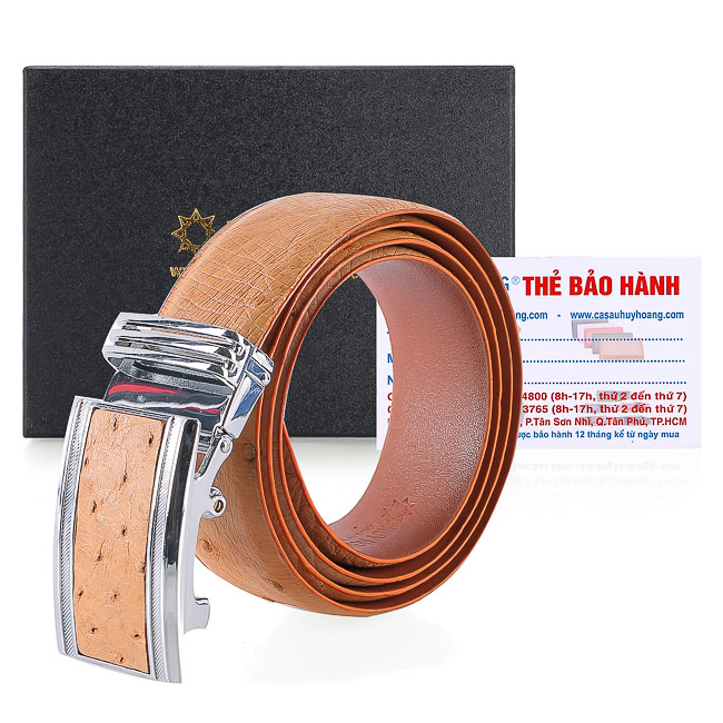 Thắt lưng nam da đà điểu da hột 3,5p màu vàng bò th4445