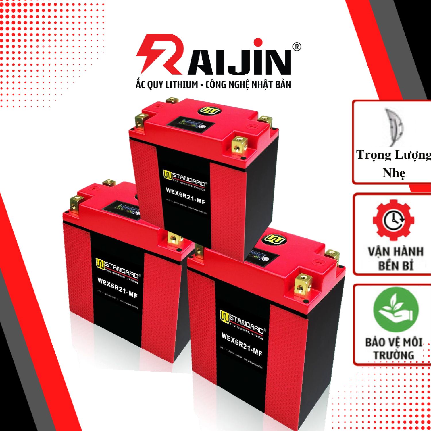 Bình ắc quy 12v xe máy lithium wex6r21-mf điện áp 460cca nhập khẩu usa dành cho xe mô tô dung tích xi-lanh lớn.
