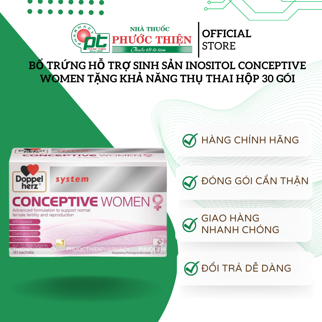Bổ trứng hỗ trợ sinh sản Inositol Conceptive Women tặng khả năng thụ thai hộp 30 gói
