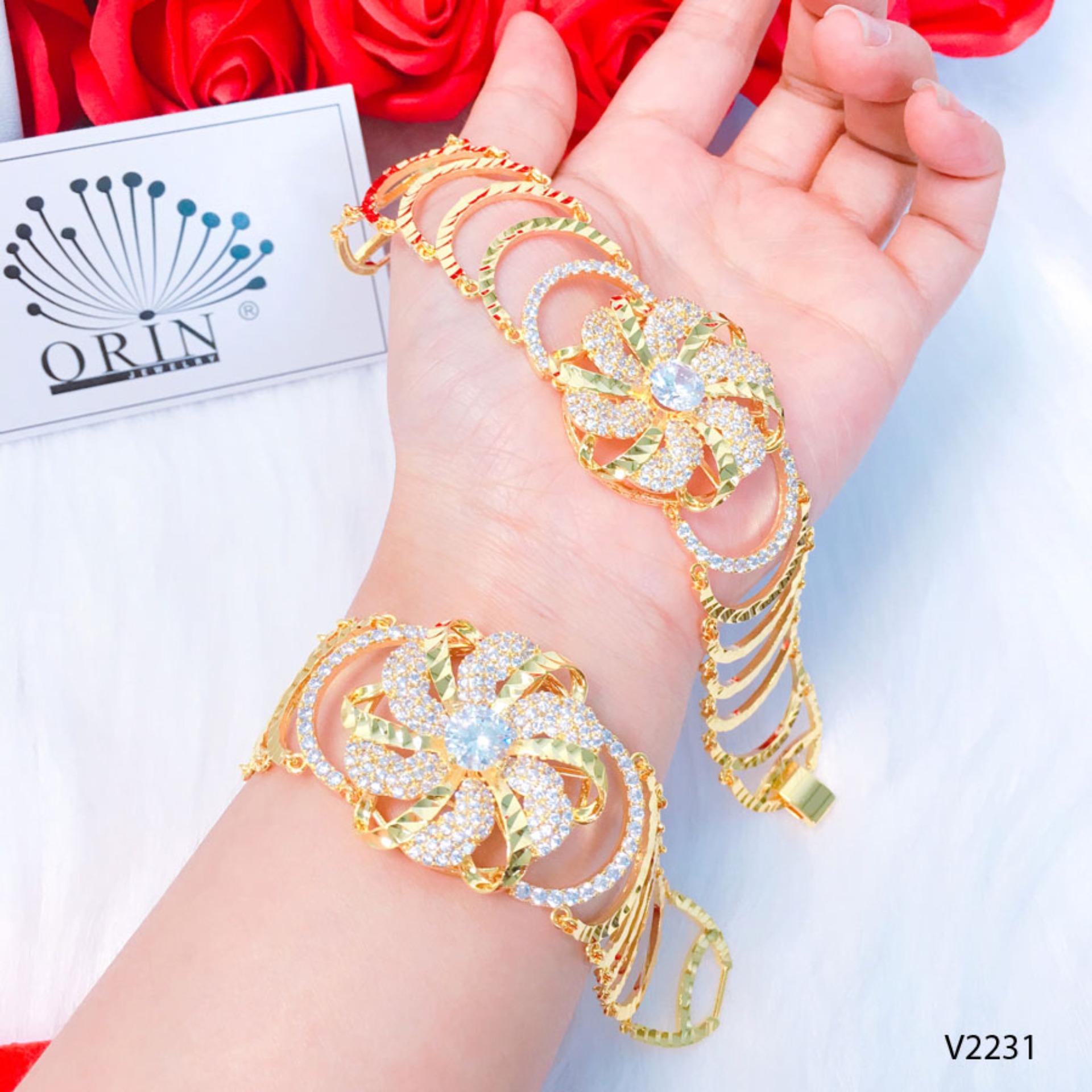Vòng tay nữ lắc hoa xi màu 24 bền mầu thiết kế cao cấp Orin V2231 - Long Tien