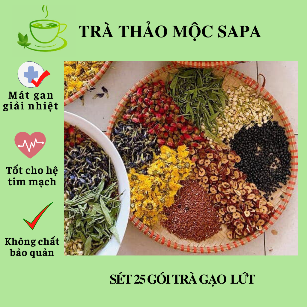 Sét 30 gói trà gạo lứt,Trà thảo mộc sapa