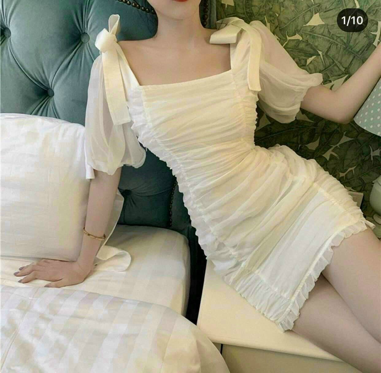 Đầm voan trắng phối bo rút tinh khôi TTSA0941