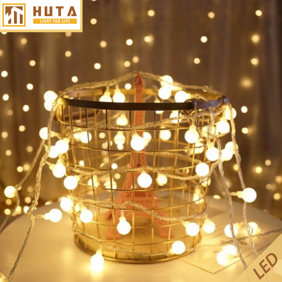 Dây đèn led trang trí huta cherry ball tròn, đèn vàng, tặng kèm pin, dài 2m, 3m, 4m, 5m, 6m