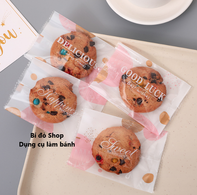 Set 100 túi bánh QUY, bánh qui, cookies, cookie CHẤM VÀNG CHẤM HỒNG hàn miệng 7*10cm Túi đựng bánh quy biscuits - Bí đỏ shop Bao bì nguyên liệu dụng cụ làm bánh