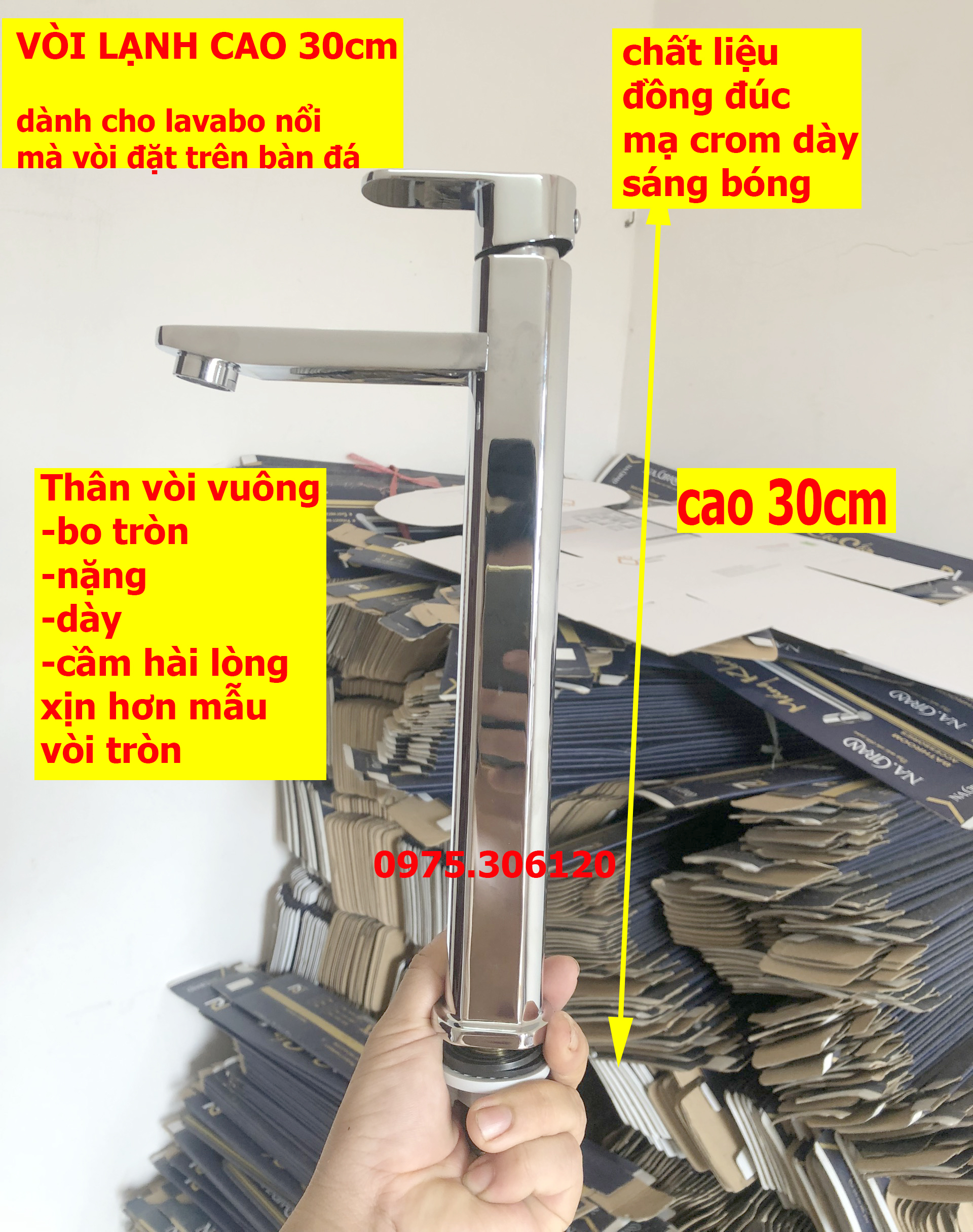 Loại 1-hàng đúc-nặng vòi rửa mặt lavabo lạnh đồng thau mạ crom cao cấp n6030 fotar vòi la điếu si 30cm