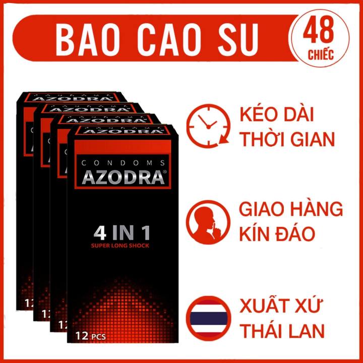 Freeship Bộ 4 hộp Bao cao su gân gai kéo dài thời gian AZODRA (48 chiếc)
