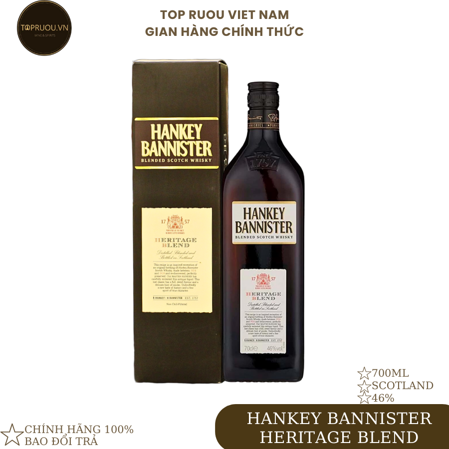 [TopRuouVietNam] Rượu Whisky Hankey Bannister Heritage Blend 700ml [Hàng Thật]
