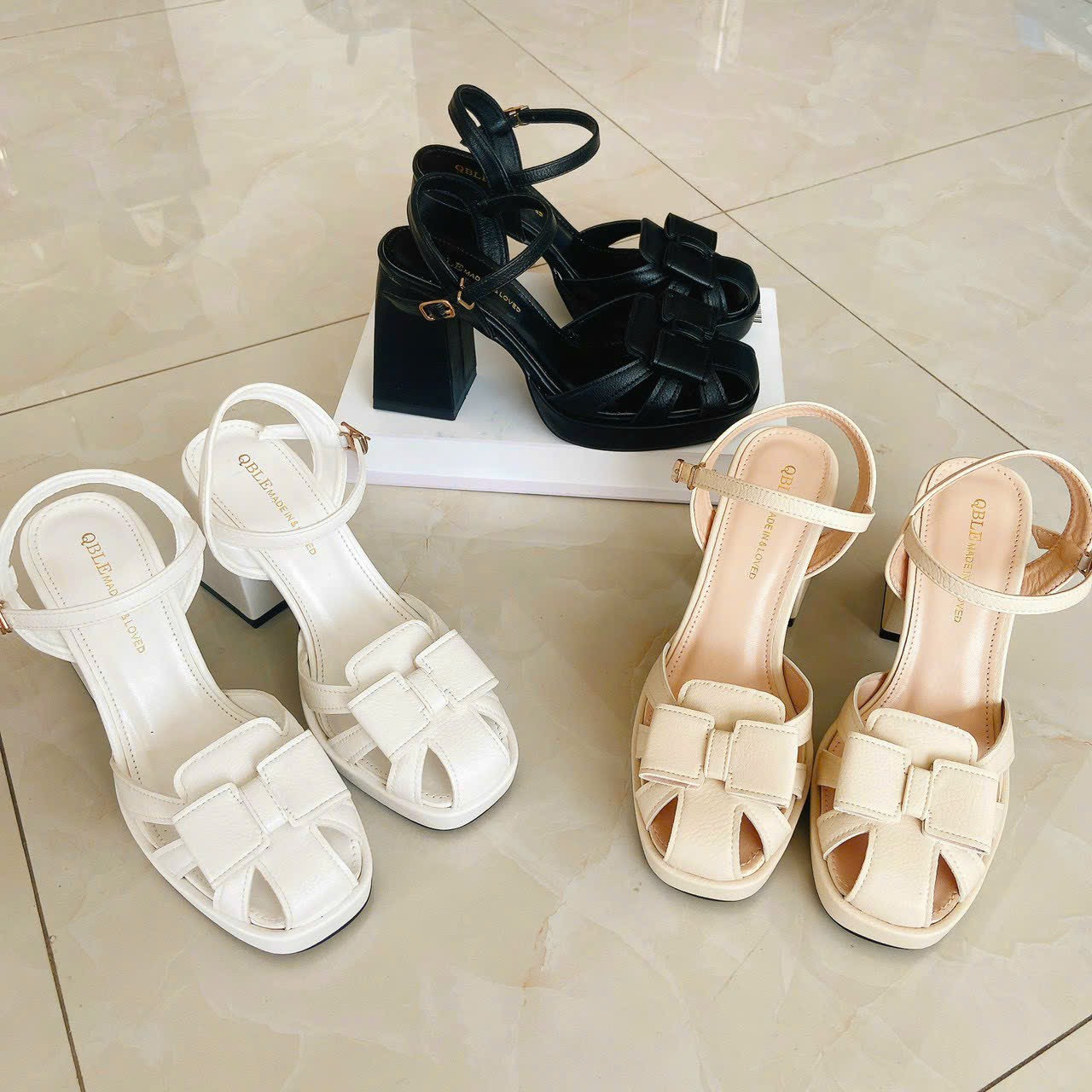 Giày sandan rọ cao gót đế to 9 phân chất da sang xịn