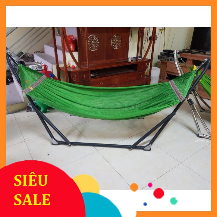 Bộ võng xếp khung sắt sơn tĩnh điện màu đen (có ảnh thật)