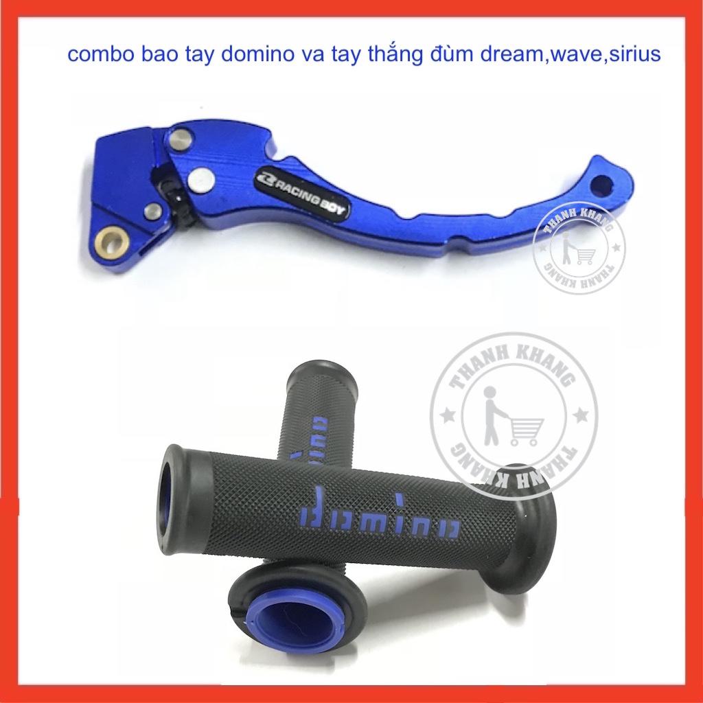 Sự kết hợp hoàn hảo giữa tay thắng đùm kiểu rcb WAVE, DREAM, SIRIUS Thanh Khang 006000787 (Xanh dương) và bao tay domino 006001012 (Xanh dương)