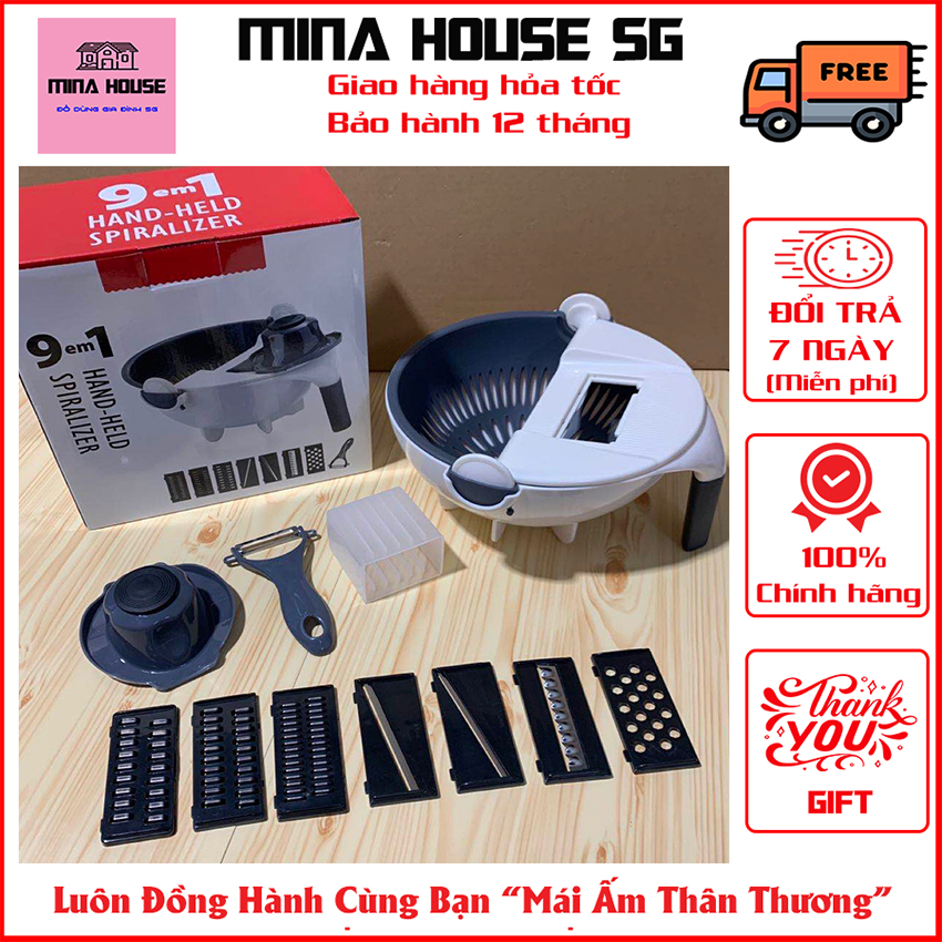 Bộ dụng cụ hộp đồ có nắp tích hợp dao cắt thái gọt nạo bào sợi rau củ quả kiểu hạt lựu đa năng tiện lợi MINA HOUSE