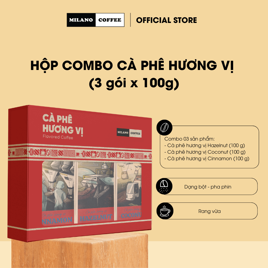 Hộp combo 03 sản phẩm cà phê hương vị (3 gói x 100g)