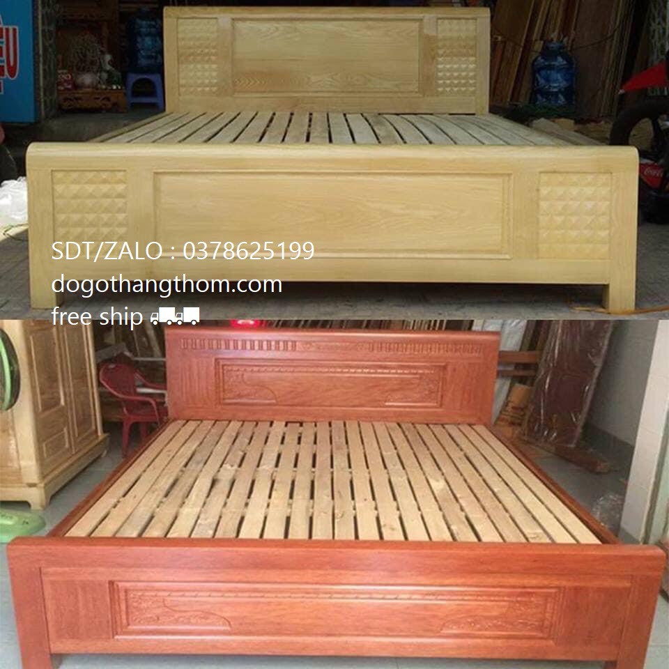 giường ngủ gỗ sồi rác nan 1m8