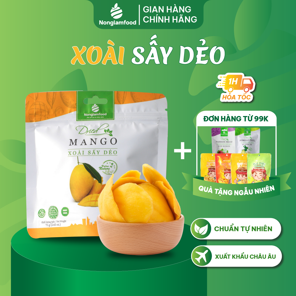 Xoài sấy dẻo Nonglamfood túi 50g | Đồ ăn vặt văn phòng | Ăn Kiêng | Giữ dáng | Healthy Snack