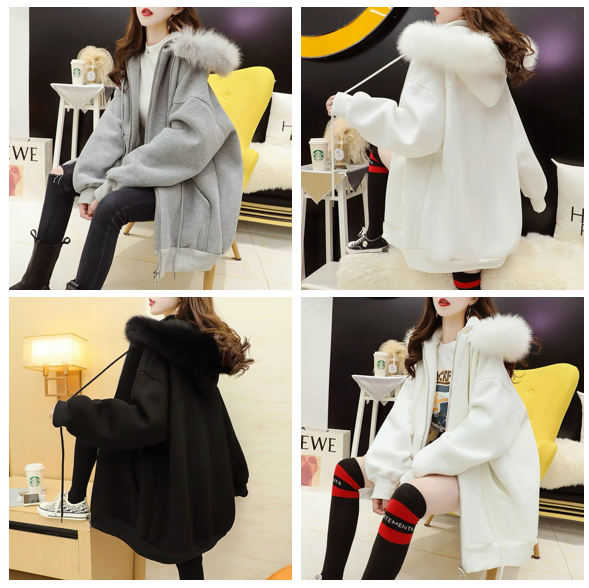Áo khoác hoodie & sweater nữ chất thun nỉ dây kéo mũ lông style hàn mchoodie455