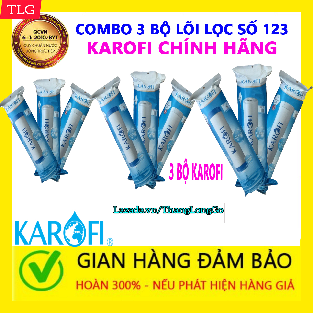 COMBO 3 BỘ LÕI LỌC NƯỚC KAROFI SỐ 1-2-3  GỒM 3 LÕI SỐ 1 3 LÕI SỐ 2 3 LÕI SỐ 3