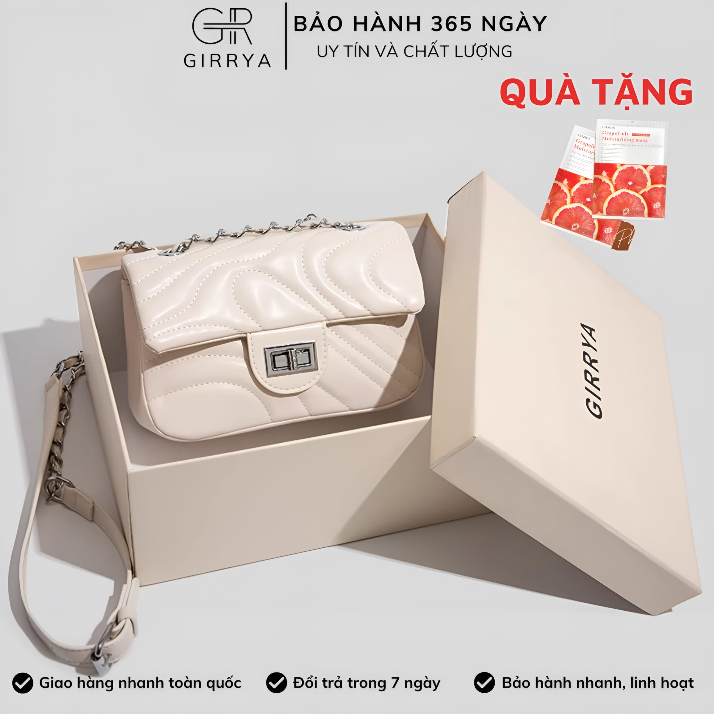 Túi xách nữ đeo vai GIRRYA M21 - Túi xách nữ đeo chéo da trơn hoạ tiết vân nổi phù hợp đi dự tiệc, đi làm sang chảnh