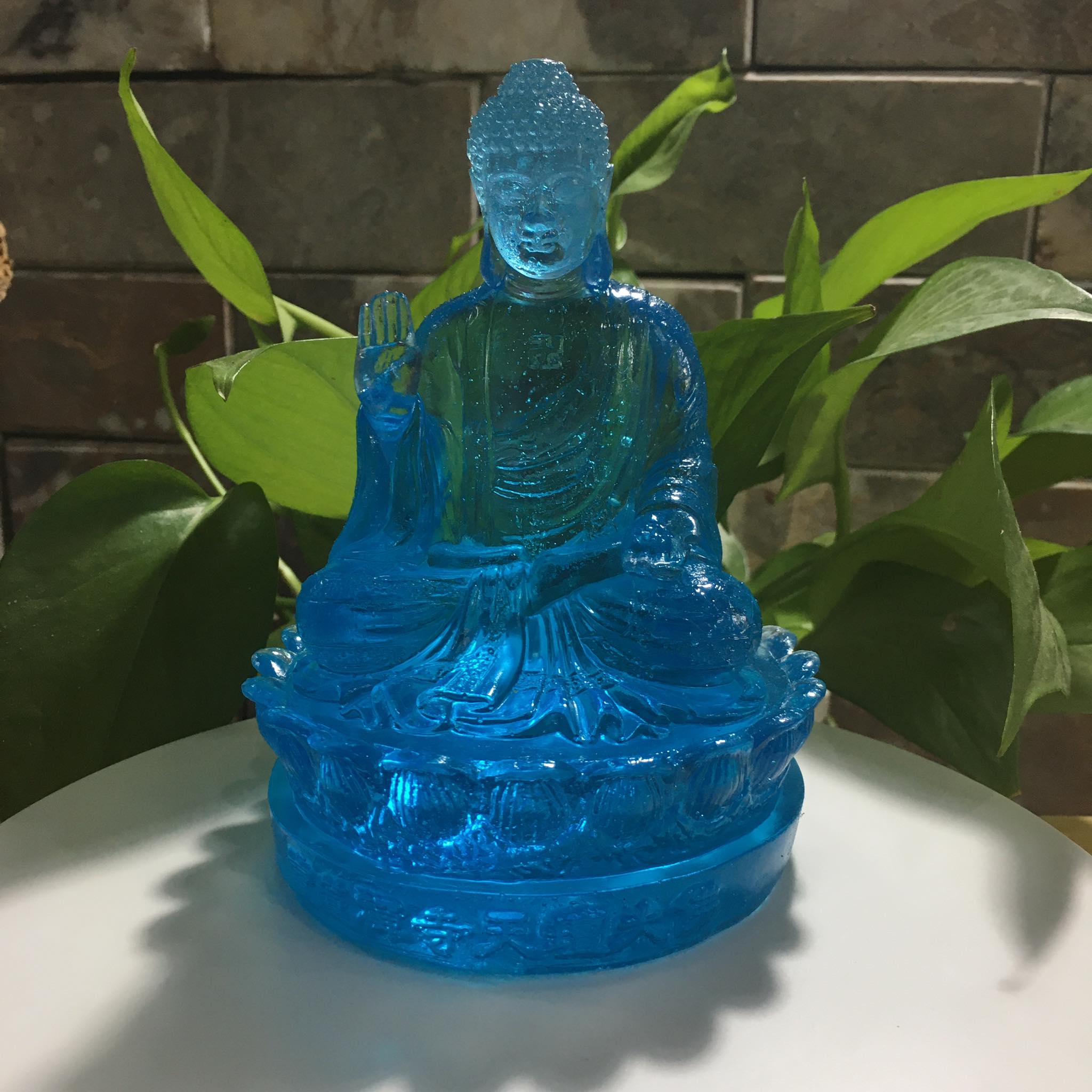 Tượng phật , tượng phật a di đà màu xanh cao 14 cm đế rộng 10 cm