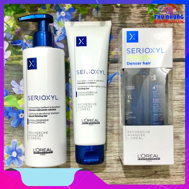 Bộ dầu gội xả l'oreal serioxyl làm dày tóc 250ml/150ml và tinh chất mọc tóc denser hair 90ml