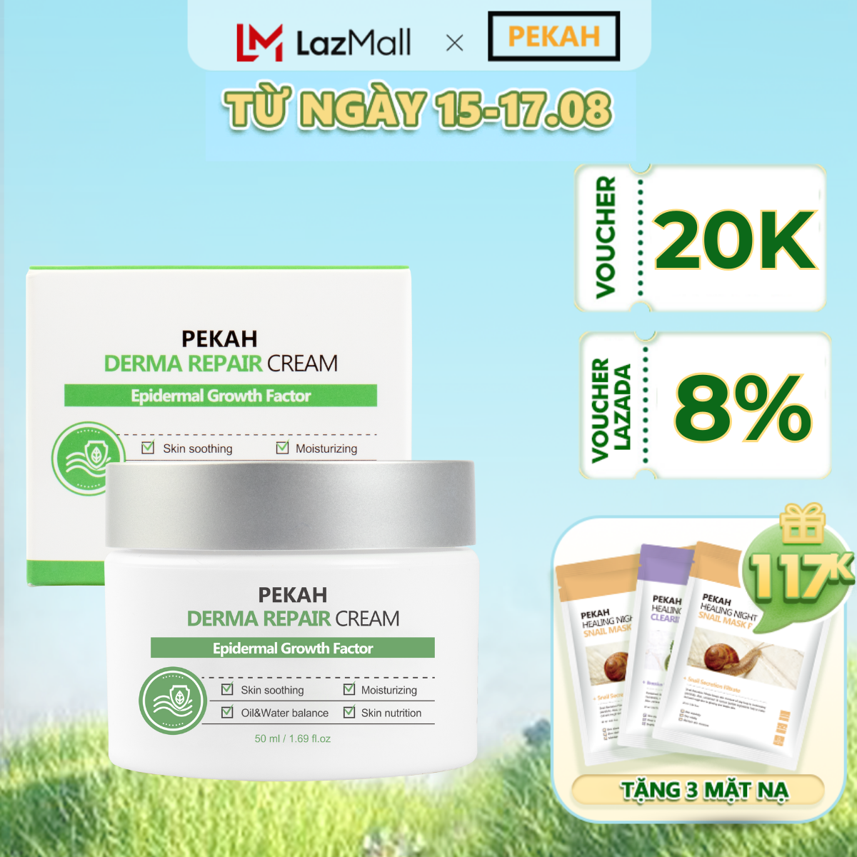 Kem dưỡng ẩm , phục hồi và tái tạo da chuyên sâu Pekah Derma Repair Cream 50ml dưỡng ẩm chuyên sâu , chống lão hóa da