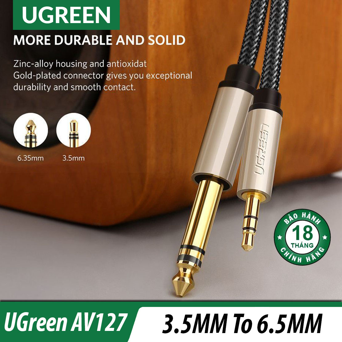Cáp âm thanh 3.5mm sang 6.5mm cao cấp ugreen av127 - bh 18t chính hãng