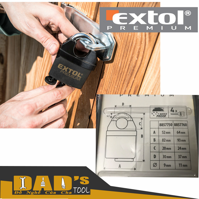 Ổ khóa chống cắt không thấm nước 50/60mm - extol 8857750/60