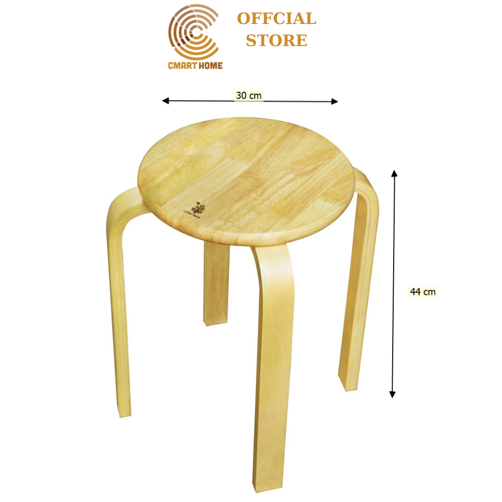 Ghế Đôn Tròn Cmart Home Chất Liệu Gỗ Cao Su Cao Cấp - Kích Thước 30x30x44 cm - Sản Phẩm Tháo Rời Kèm Ốc Vít Đầy Đủ