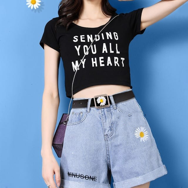 Thắt lưng nữ dây nit bản hoa cúc siêu hot