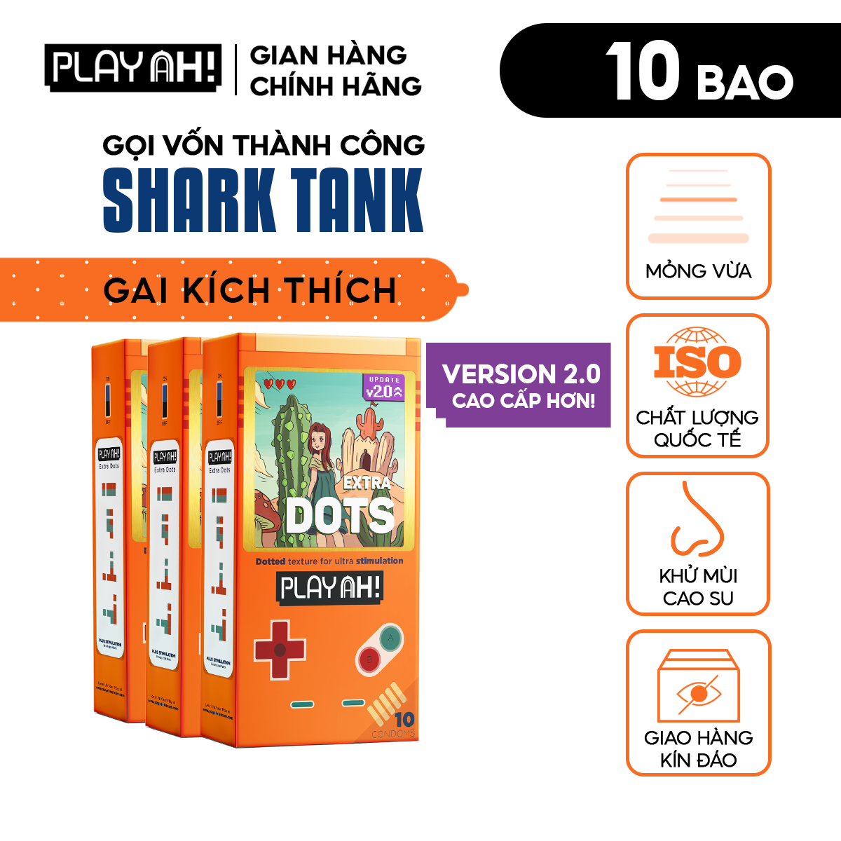 Combo 2 Hộp/3 Hộp Bao cao su PLAYAH Extra Dots Thêm Gai Hộp 10 size 52mm