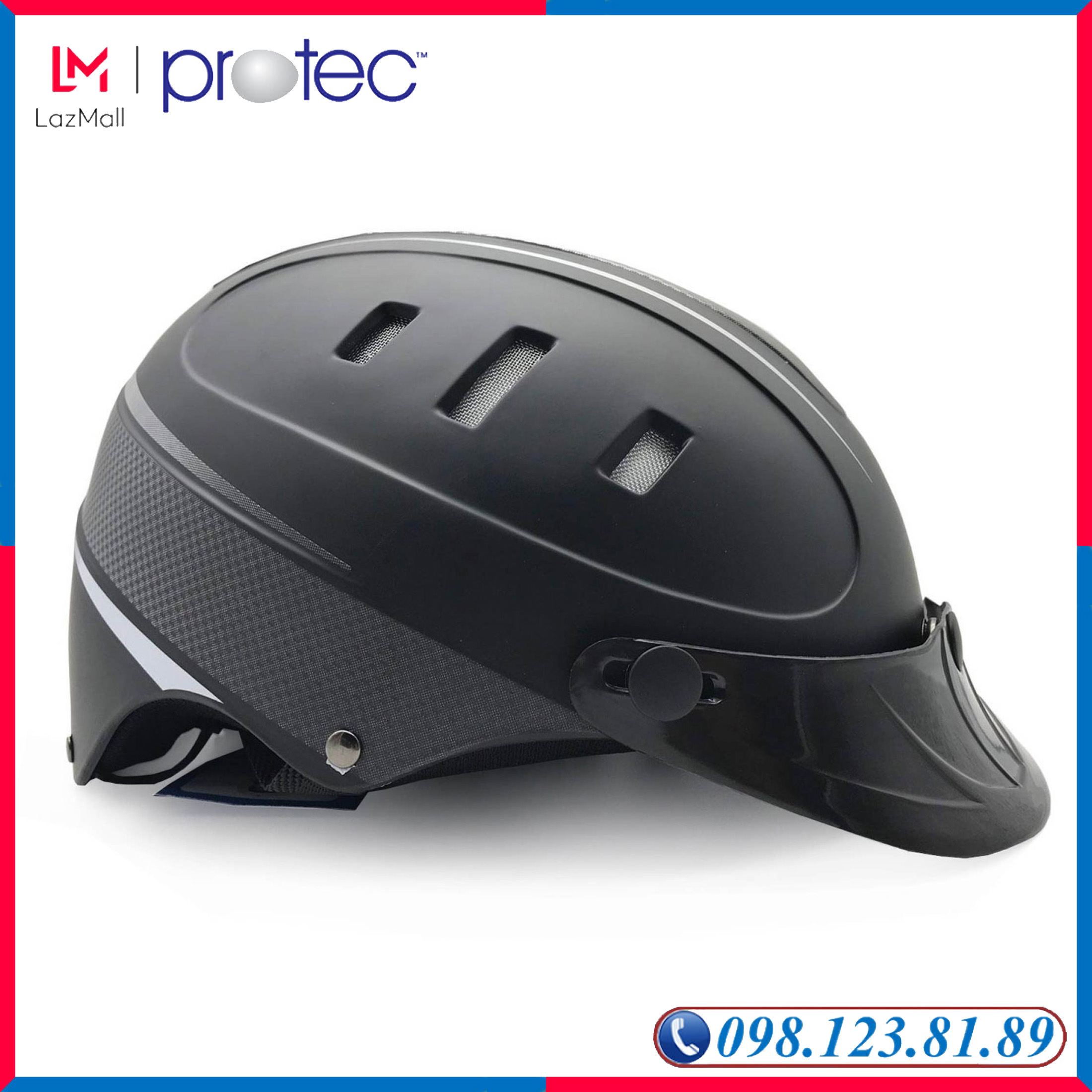 Mũ Bảo Hiểm Nửa Đầu Thời Trang Cao Cấp Protec Rosa Sơn Cacbon (Size L) An Toàn, Thoáng Mát - PROTEC HELMET