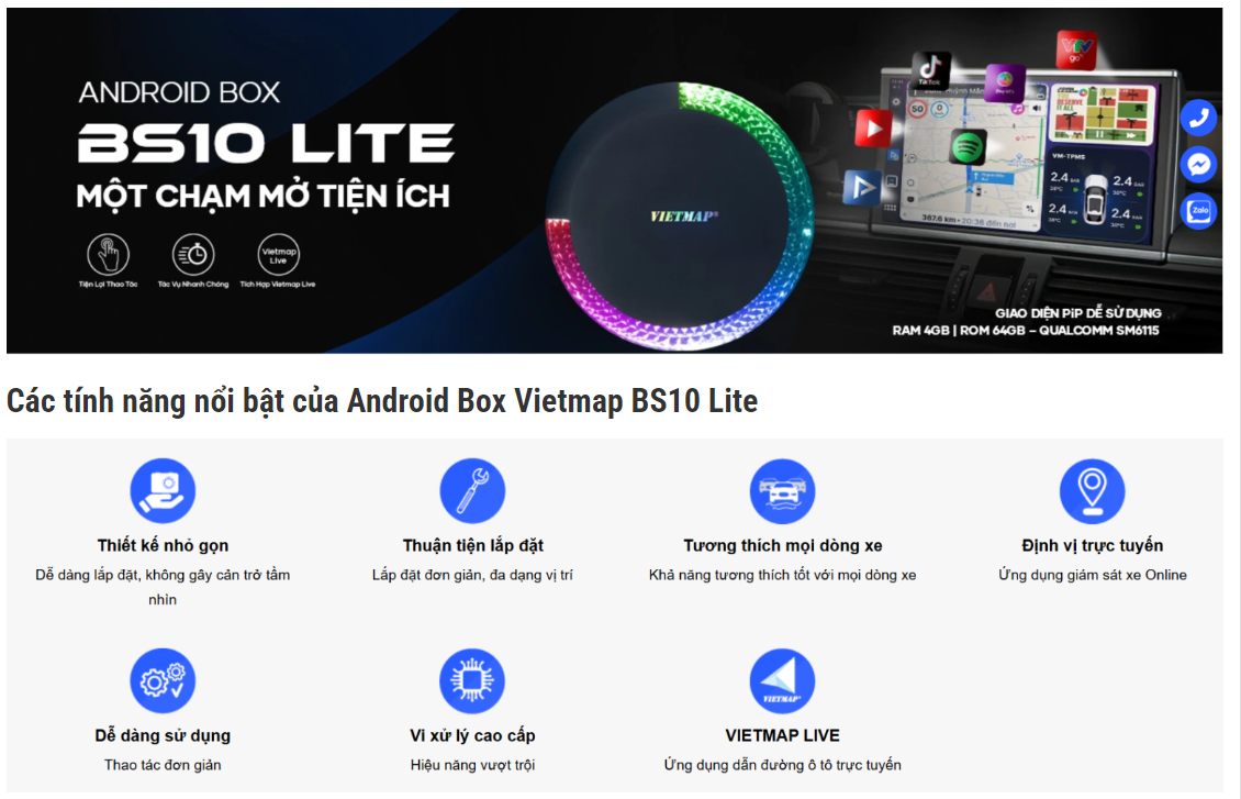 Android Box Vietmap BS10 Lite Cho Ô tô