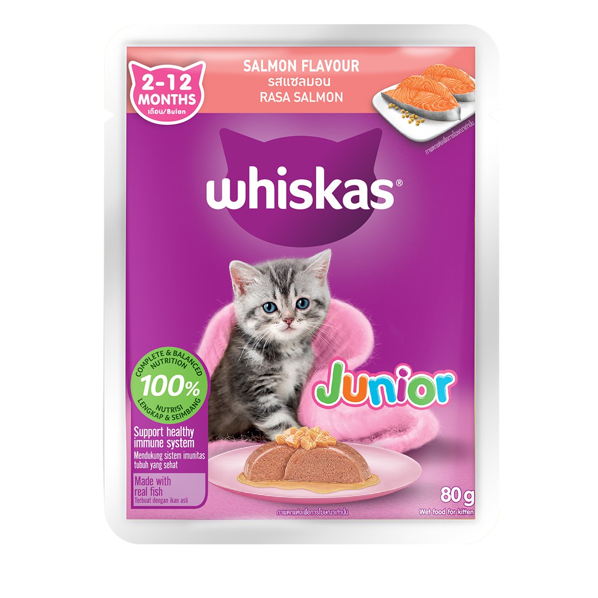 Thức ăn mèo con Whiskas vị cá hồi dạng túi 80g