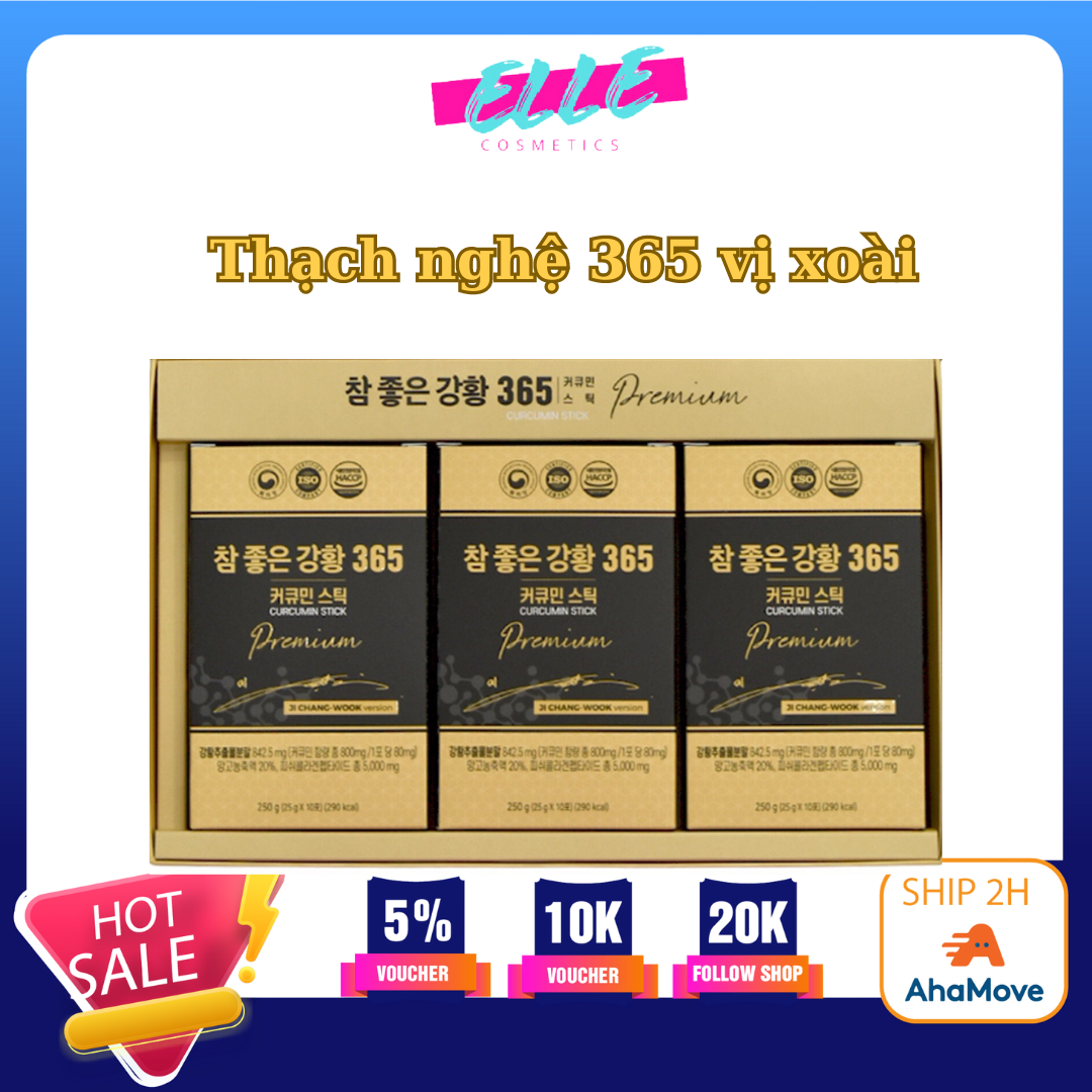 Thạch nghệ collagen nano curcumin Jelly 365 vị xoài Hàn Quốc hộp 30 thanh