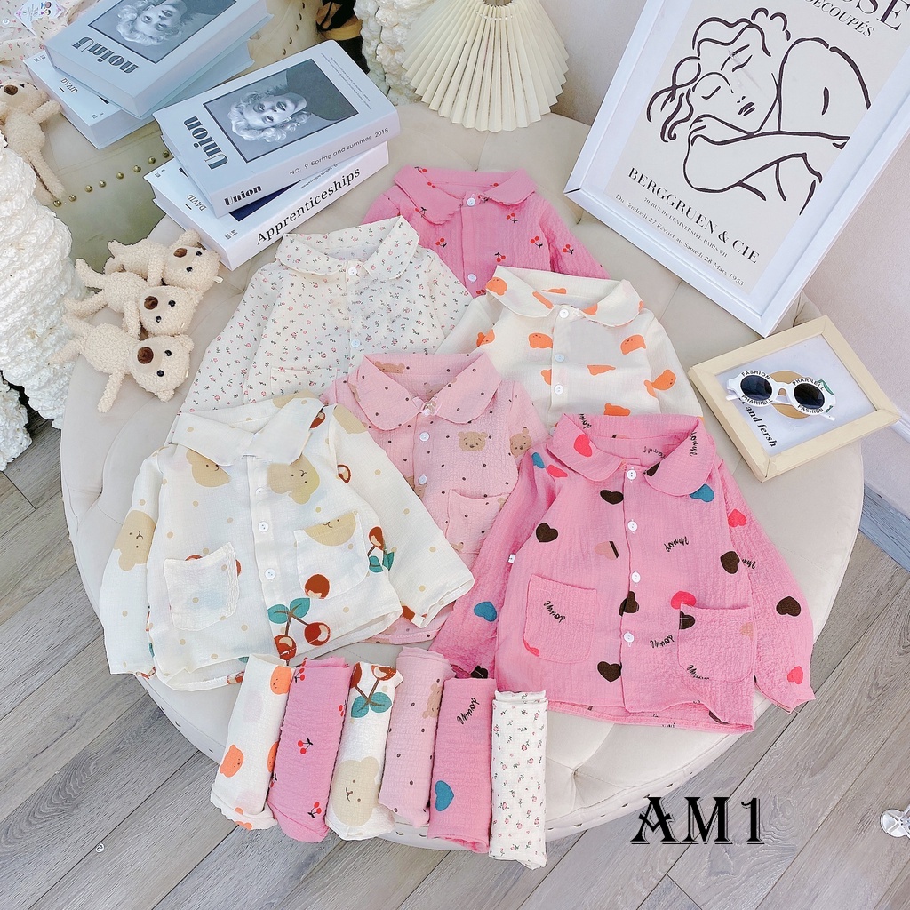 Đồ bộ quần áo dài tay bé gái - bộ pijama bé gái qate806 tb178