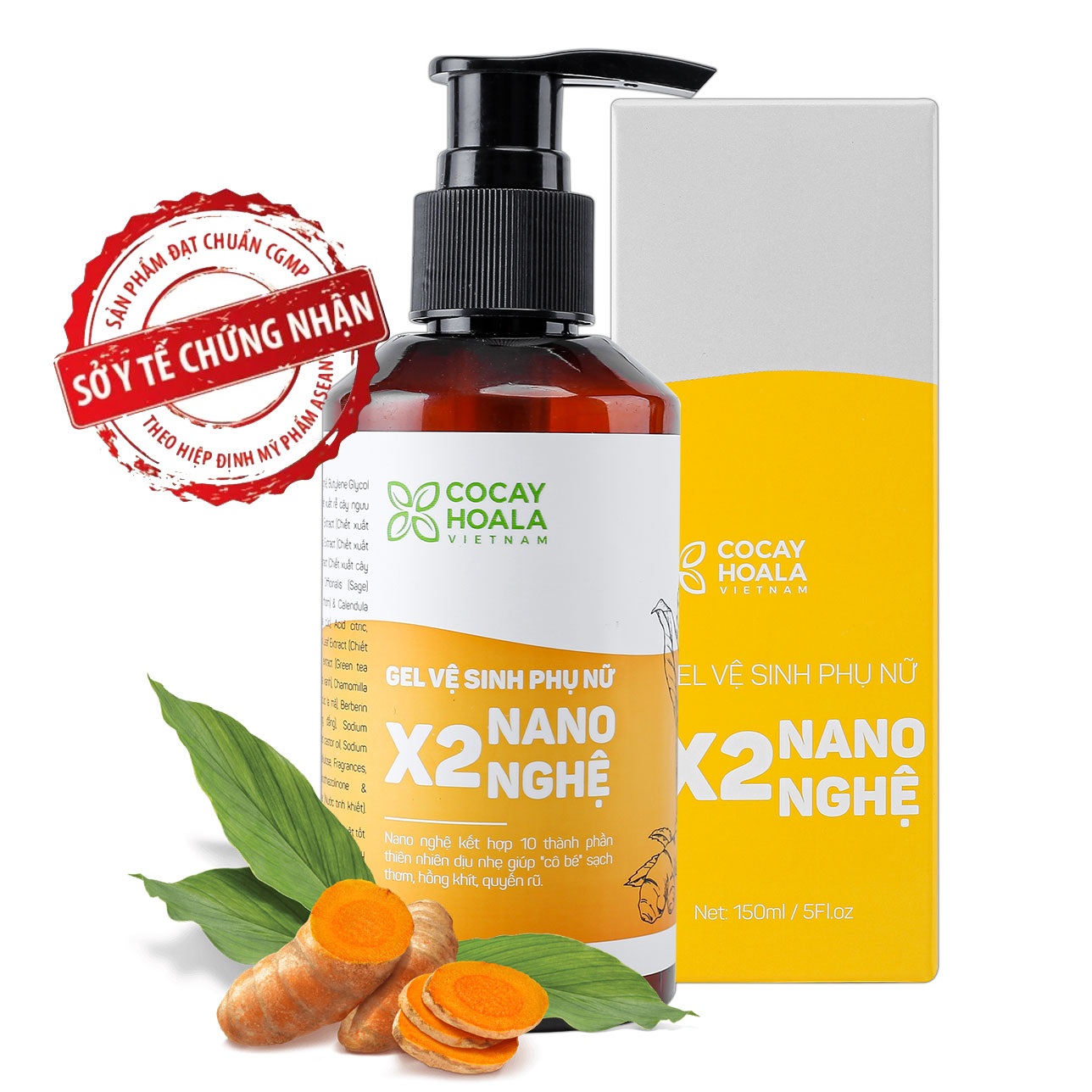 Gel vệ sinh phụ nữ x2 nano nghệ 150ml cỏ cây hoa lá