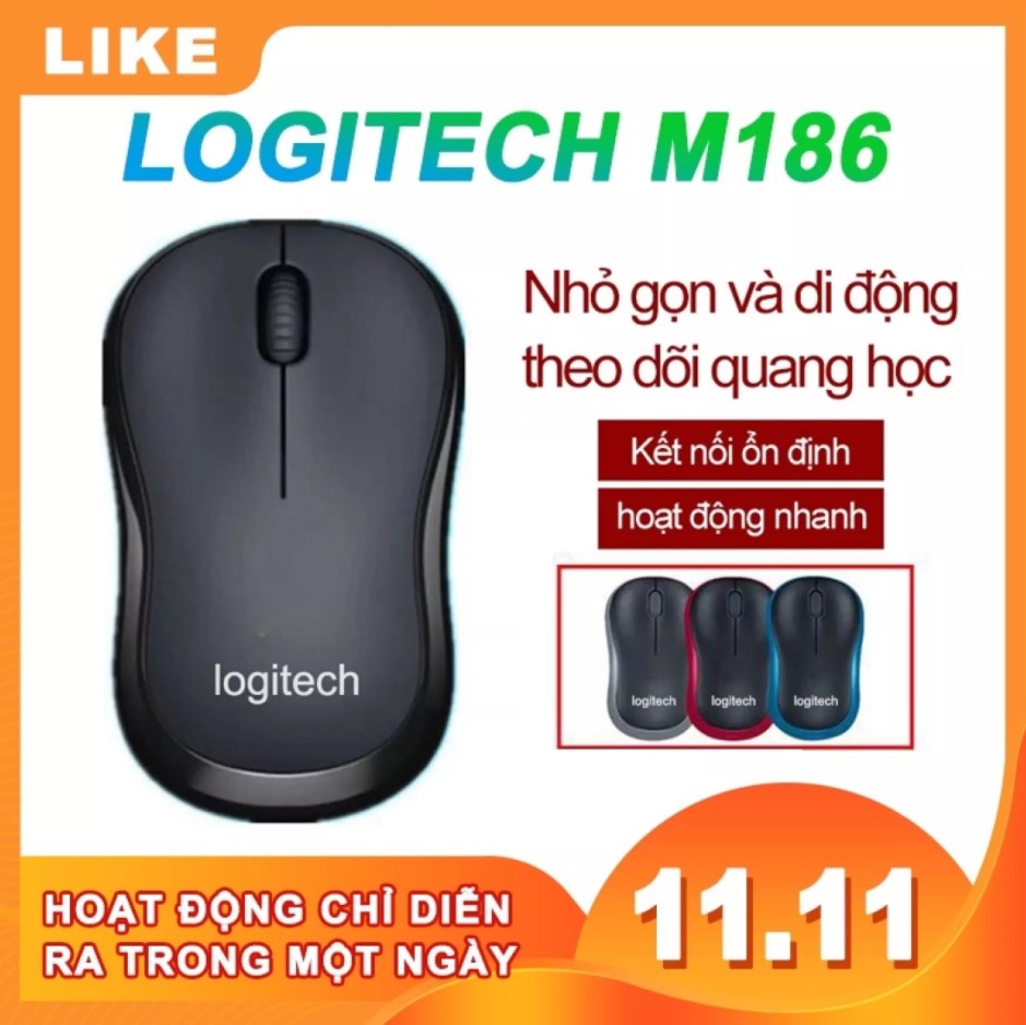 Chuột không dây, chuột gaming, chuột máy tính, mouse không dây logitech m186 , usb 2.4ghz, thiết kế thuận 2 tay phù hợp văn phòng và gaming, bảo hành toàn quốc tại 3tốt store.