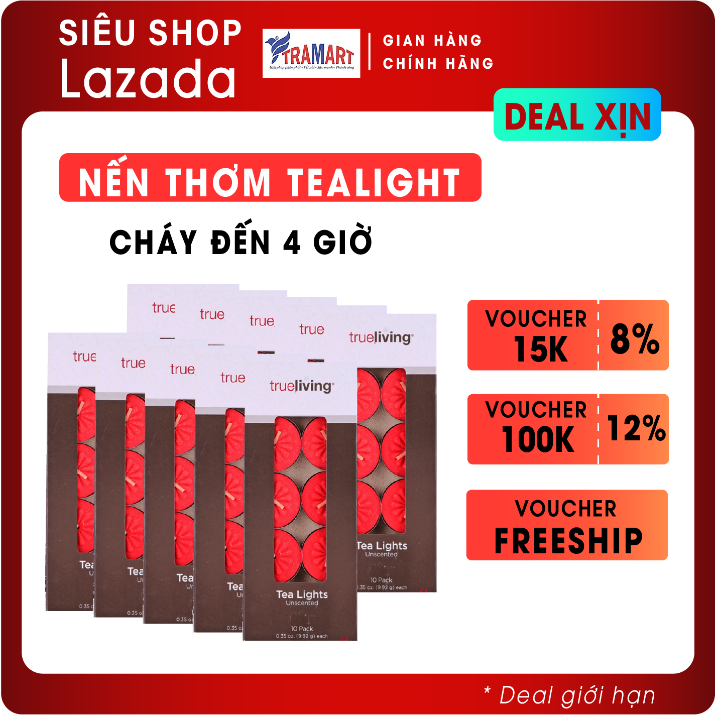 Combo 10 hộp nến tealight Trueliving FtraMart TRU0597