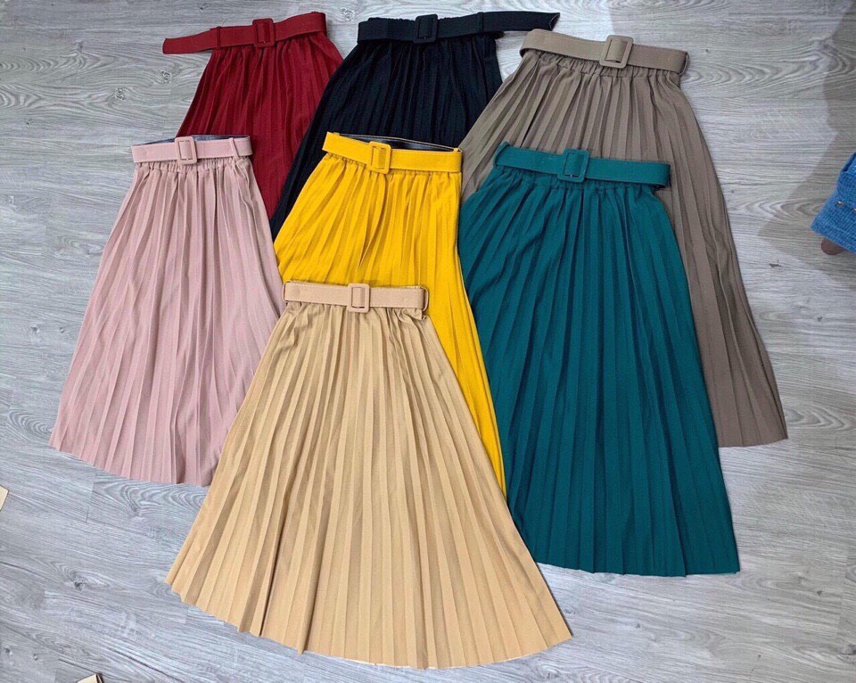 chân váy thời trang xếp ly dáng dài freesize hàng đẹp