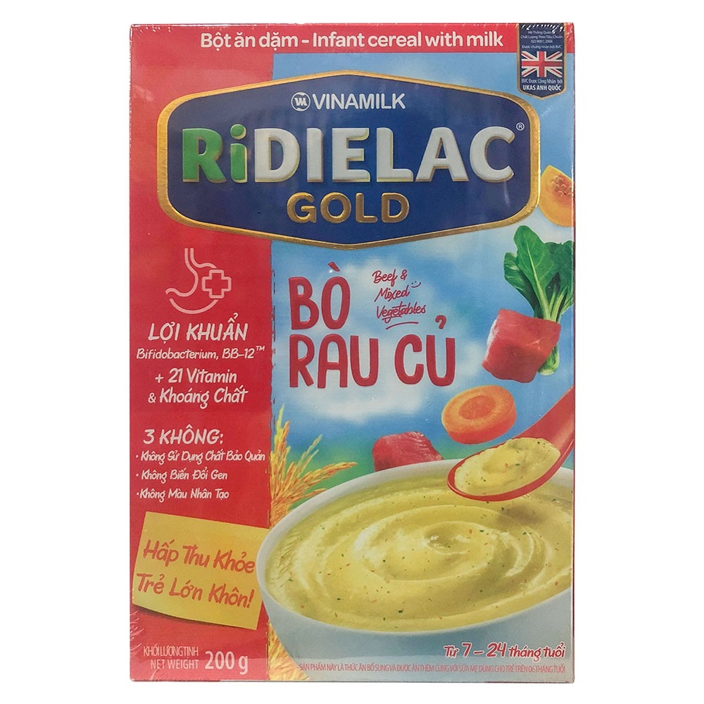 【nóng】 [CHÍNH HÃNG] Bột Ăn Dặm Ridielac Gold Bò Rau Củ Hộp 200g