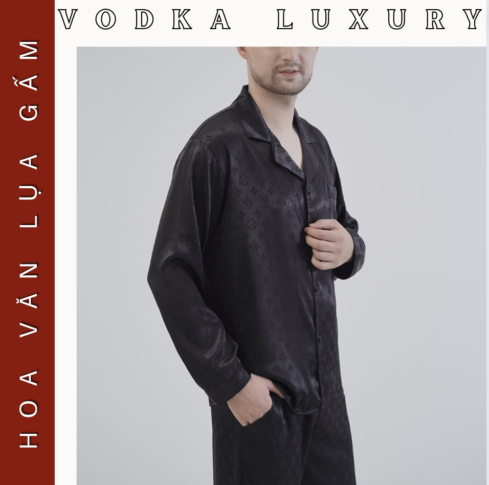 Đồ bộ nam Vodka Luxury chất lụa cao cấp dệt hoa văn bộ pijama nam mặc nhà cực đẹp LV14