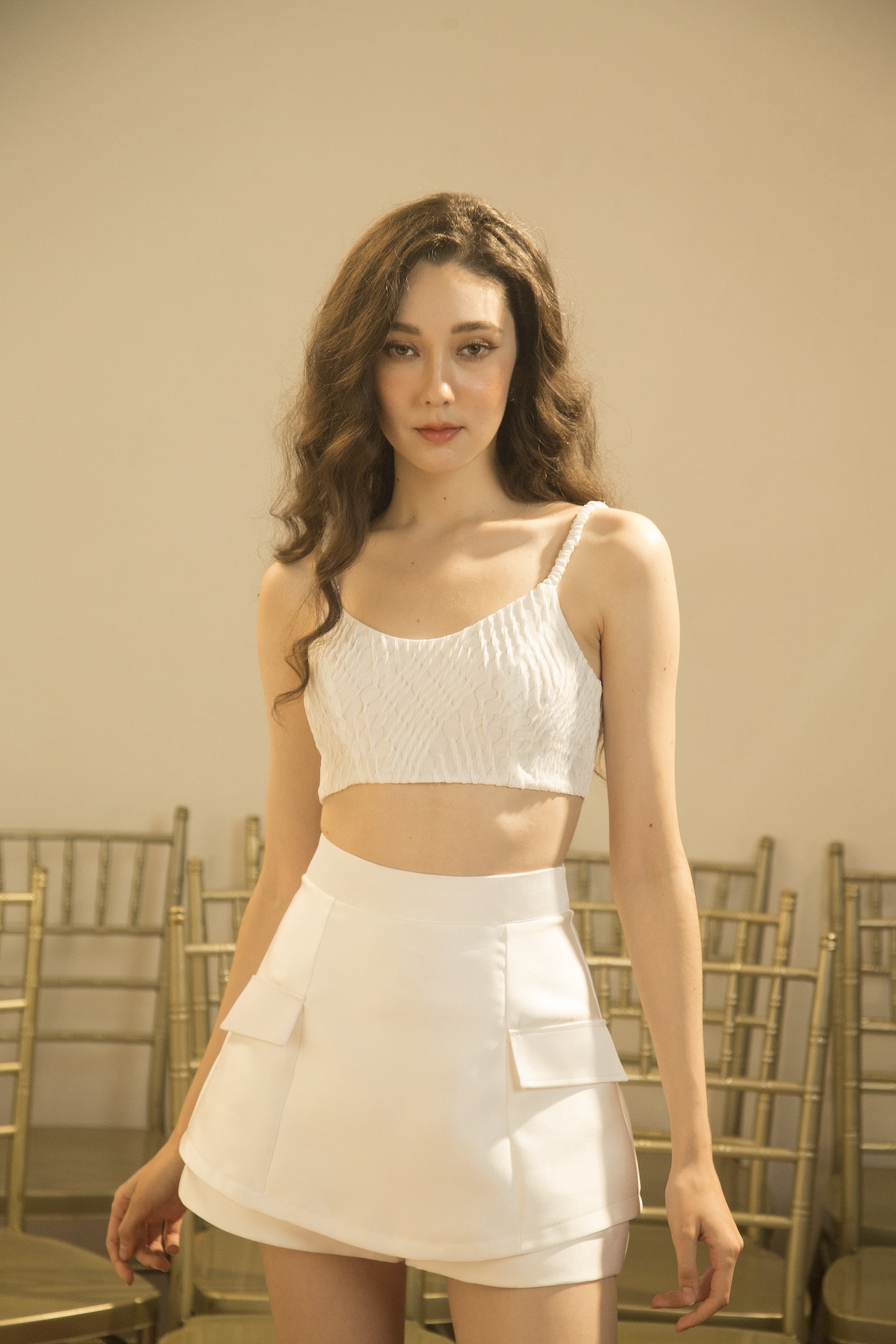 Áo croptop hai dây vải ánh kim - edini - a1446