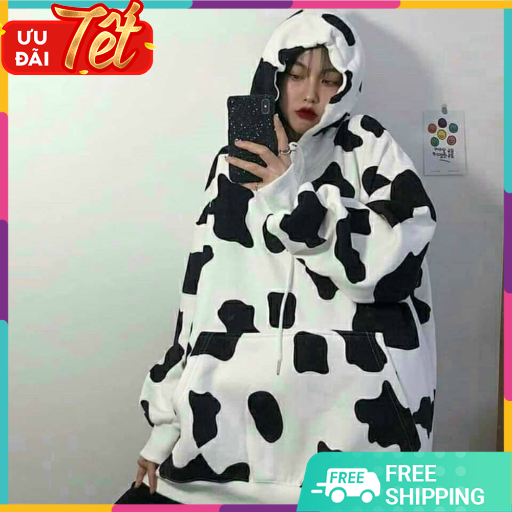 ÁO HOODIES NAM NỮ IN HÌNH BÒ SỮA KHÔNG LEM MÀU