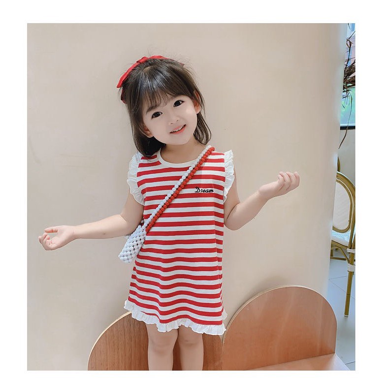 Váy cotton kẻ sọc phối bèo xinh yêu cho bé gái mặc hè