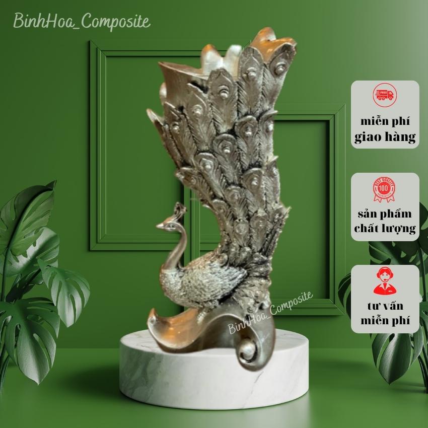 Bình hoa composite họa tiết con công s1 mã bh126, lọ cắm hoa cao cấp, lọ hoa trang trí bàn làm việc,bình hoa cắm lông công thế kỷ