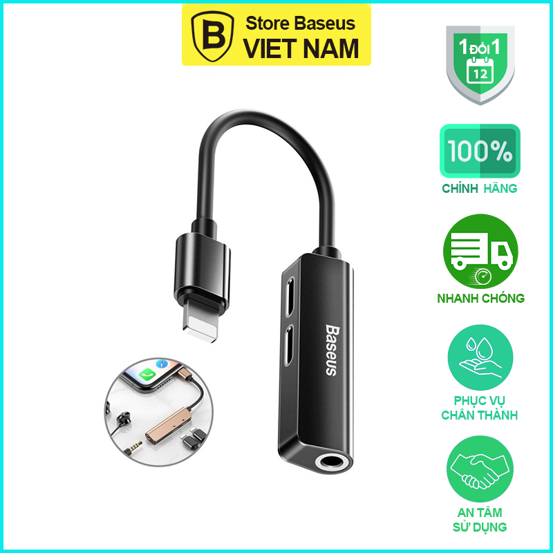 Adapter L52| Cáp chuyển đổi Lightning| Bộ chuyển đổi âm thanh 3 trong 1 Baseus Female Adapter